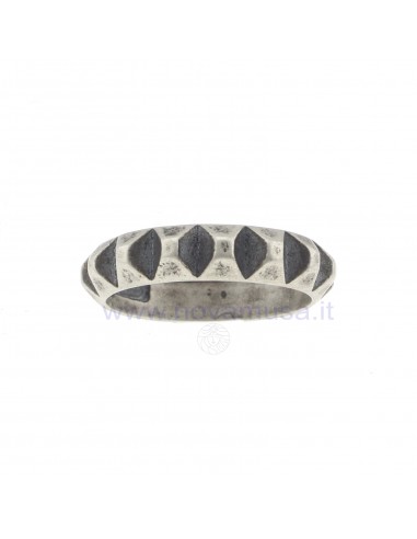 Anello corona dentata in argento 925 con finitura brunita