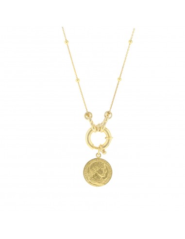 Collana con anello a molla centrale e moneta pendente in argento 925 placcato oro giallo
