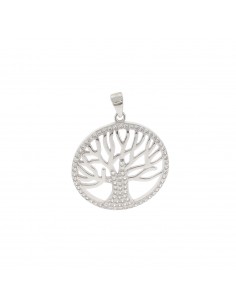 Ciondolo albero della vita semi zirconato  in argento 925 placcato oro bianco