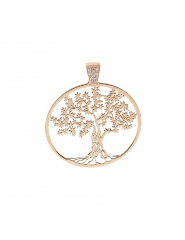 Ciondolo albero della vita con contromaglia zirconata in argento 925 placcato oro rosa
