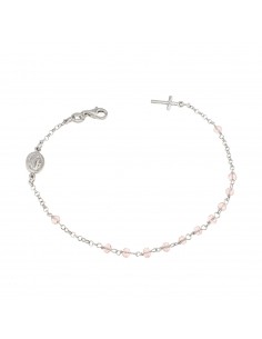 Bracciale rosario con pietre rosa in argento 925 placcato oro bianco