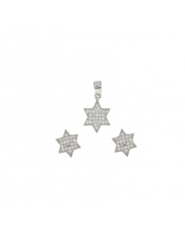 set orecchini e ciondoli a stella con zirconi bianchi in argento 925 placcato oro bianco